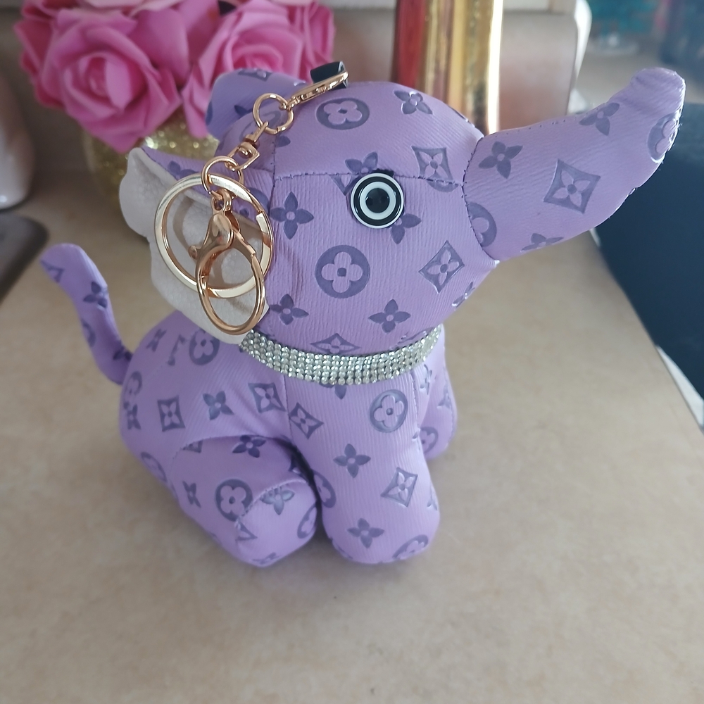 Large Purple Elephant Keychain with Rhinestone Collar.